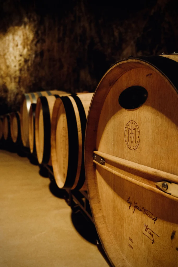 Can Ràfols dels Caus, Penedès: barricas en la cava excavada en la roca
